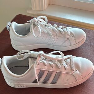Adidas White Sneakers with Silver Accents